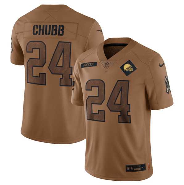 Men%27s Cleveland Browns #24 Nick Chubb 2023 Brown Salute To Service Limited Football Stitched Jersey Dyin->dallas cowboys->NFL Jersey